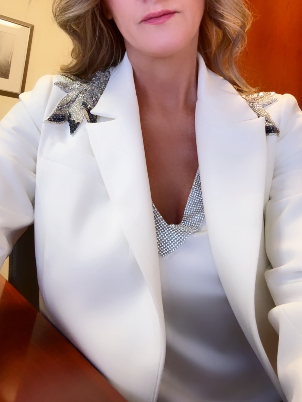 LINI Women's Cream Blazer with Silver Embellishments